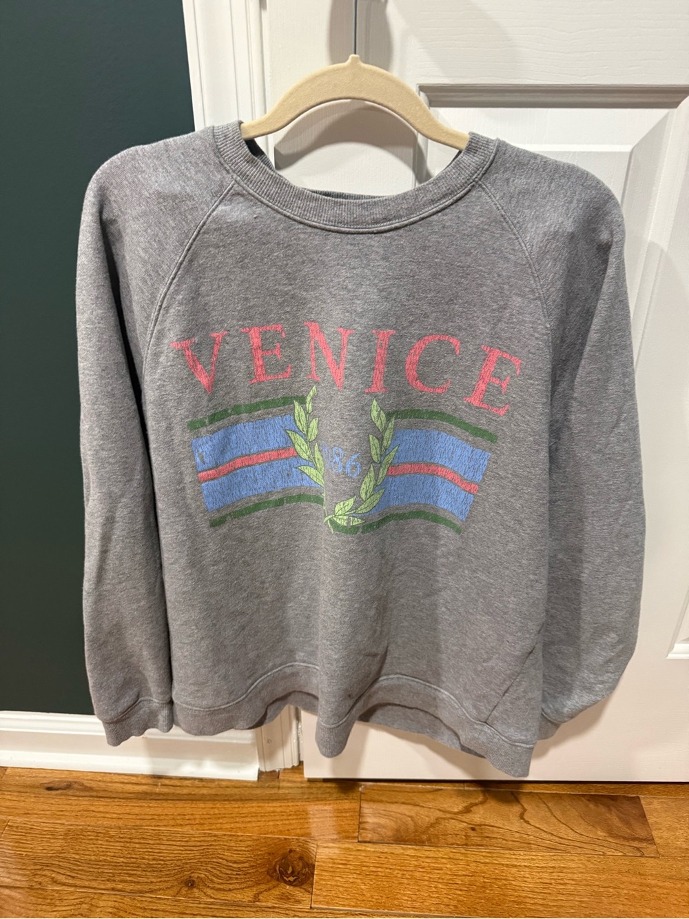 Show Me Your MuMu Gray Venice 1986 Crewneck with Pink Graphic